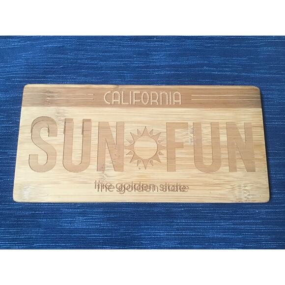 Bamboo Wood California Sun Fun License Plate Sign Charcuterie Board Error 715 - Picture 1 of 3